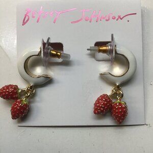 Betsey Johnson New White Hoop with Strawberries Necklace